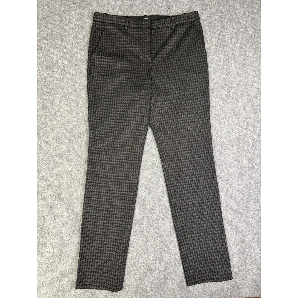 Women's Theory Houndstooth Print Straight Leg Pants Size 8 Made In USA Office